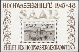 SAARLAND Bl. 2 **, 1948, Kleiner Block Hochwasserhilfe, Herstellungsbedingte Gummiknitter Im Rand, Pracht, Mi. 600.- - Sonstige & Ohne Zuordnung