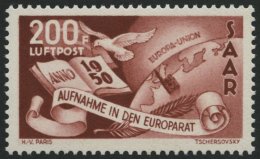 SAARLAND 298 **, 1950, 200 Fr. Europarat, Pracht, Mi. 180.- - Autres & Non Classés