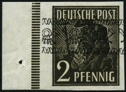 AMERIK. U. BRITISCHE ZONE 36IU **, 1948, 2 Pf. Bandaufdruck, Ungezähnt, Randstück, Pracht, Gepr. Schlegel, Mi. - Autres & Non Classés