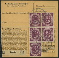 BUNDESREPUBLIK 133 BRIEF, 1954, 40 Pf. Posthorn Im Fünferblock Rückseitig Mit 20 Pf. Zusatzfrankatur Auf Paket - Usados