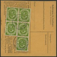 BUNDESREPUBLIK 138 BRIEF, 1954, 90 Pf. Posthorn Im Fünferblock Rückseitig Mit 20 Pf. Zusatzfrankatur Auf Paket - Gebraucht