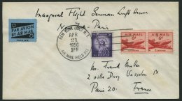 DEUTSCHE LUFTHANSA 60 BRIEF, 23.4.1956, New York-Paris, Prachtbrief - Usados