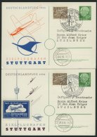 GANZSACHEN PP 8/6,7 BRIEF, 1954, Privatpostkarte 10 Pf. Heuss I, Deutschlandflug 1956 Mit 15 Pf. Zusatzfrankatur Je Nach - Colecciones