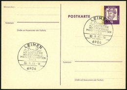 GANZSACHEN P 73 BRIEF, 1962, 8 Pf. Gutenberg, Postkarte In Grotesk-Schrift, Leer Gestempelt Mit Sonderstempel LEIMEN 43. - Colecciones