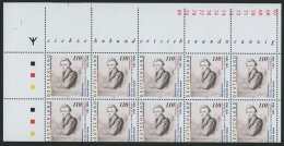 BUNDESREPUBLIK 1962LKB **, 1997, 110 Pf. Heinrich Heine, Stark Verschnitten Im Kleinbogen (10) Mit Bogenrandbedruckung, - Gebraucht