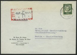 BUNDESREPUBLIK 358 BRIEF, 1962, 70 Pf. Beethoven Auf Einschreibbrief Mit R-Versuchsstempel Hamburg 12 (6x) Nach Berlin-C - Sonstige & Ohne Zuordnung