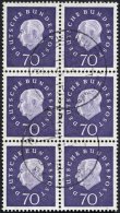 BUNDESREPUBLIK 306 O, 1959, 70 Pf. Heuss Im Sechserblock, Normale Zähnung, Pracht, Mi. (750.-) - Usados