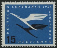 BUNDESREPUBLIK 207 **, 1955, 15 Pf. Lufthansa Mit Plattenfehler Feld 34 (blaue Ausbuchtung Am Rechten Bildrand), Pracht, - Sonstige & Ohne Zuordnung
