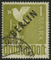BERLIN 17c O, 1948, 1 M. Schwarzaufdruck, Gelbgrün Fluoreszierend, Pracht, Gepr. Lippschütz, Mi. 160.- - Sonstige & Ohne Zuordnung