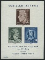 DDR Bl. 12IV **, 1955, Block Schiller Mit Abart Vorgezogener Fußstrich Bei J, Pracht, Mi. 80.- - Usados