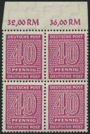 WEST-SACHSEN 136Xc VB **, 1945, 40 Pf. Lebhaftrotlila, Wz. 1X, Im Viererblock Vom Oberrand, Pracht, Gepr. Dr. Jasch, Mi. - Autres & Non Classés