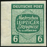 WEST-SACHSEN 124YU **, 1945, 6 Pf. Musterschau, Wz. 1Y, Ungezähnt, Linkes Randstück, Pracht, Mi. 250.- - Autres & Non Classés