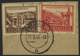 THÜRINGEN 113by BrfStk, 1946, 12 Pf. Rot Wiederaufbau, Mit Nr. 112y Auf Briefstück, Feinst, Gepr. Schulz, Mi. - Sonstige & Ohne Zuordnung