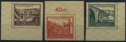 THÜRINGEN 112-14yy **, 1946, 10 - 16 Pf. Wiederaufbau, Dünnes Papier, Je Aus Der Bogenecke, 3 Prachtwerte, Gep - Autres & Non Classés