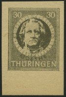 THÜRINGEN 99BXaw **, 1945, 30 Pf. Olivgrau, Ungezähnt, Vollgummierung, Dickes Papier, Pracht, Attestkopie Str& - Sonstige & Ohne Zuordnung