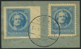 THÜRINGEN 98BXp1 BrfStk, 1945, 20 Pf. Preußischblau, Ungezähnt, Vollgummierung, Dickes Papier, Steigende - Otros & Sin Clasificación