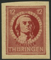 THÜRINGEN 97AXbp2U **, 1945, 12 Pf. Dunkelbräunlichrot, Vollgummierung, Dickes Papier, Fallende Papierstreifun - Otros & Sin Clasificación