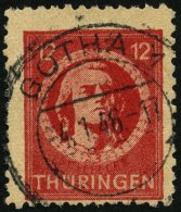 THÜRINGEN 97AXbat O, 1945, 12 Pf. Dunkelbräunlichrot (dunkelbraunrot Quarzend), Gelblichgraues Papier, Kleine - Other & Unclassified