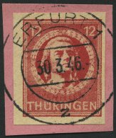 THÜRINGEN 97AXaqU BrfStk, 1945, 12 Pf. Karminrot, Vollgummierung, Graues Kartonpapier, Ungezähnt, Prachtbriefs - Other & Unclassified