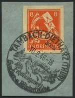 THÜRINGEN 96AXwU BrfStk, 1945, 8 Pf. Rotorange, Vollgummierung, Dickes Papier, Ungezähnt, Sonderstempel TAMBAC - Sonstige & Ohne Zuordnung