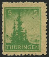 THÜRINGEN 94AYbz2 **, 1945, 5 Pf. Dunkelsmaragdgrün, Spargummierung, Dickes Papier, Fallende Papierstreifung, - Sonstige & Ohne Zuordnung