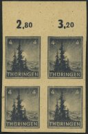 THÜRINGEN 93AYz2U VB **, 1945, 4 Pf. Bläulichschwarzgrau, Spargummierung, Dickes Papier, Fallende Papierstreif - Otros & Sin Clasificación