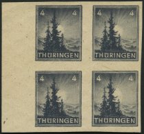 THÜRINGEN 93AYz1U VB **, 1945, 4 Pf. Bläulichschwarzgrau, Spargummierung, Dickes Papier, Steigende Papierstrei - Sonstige & Ohne Zuordnung