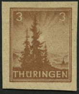 THÜRINGEN 92AYz2U **, 1946, 3 Pf. Orangebraun, Spargummierung, Dickes Papier, Fallende Papierstreifung, Ungezä - Sonstige & Ohne Zuordnung