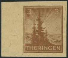 THÜRINGEN 92AYz1U **, 1945, 3 Pf. Orangebraun, Spargummierung, Dickes Papier, Steigende Papierstreifung, Ungez&auml - Sonstige & Ohne Zuordnung