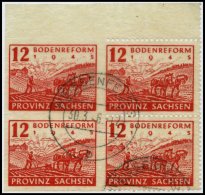 PROVINZ SACHSEN 91XU,91XUl O, 1946, 12 Pf. Bogenreform Auf Zigarettenpapier, Wz. X, Im Viererblock Vom Oberrand, Die Bei - Autres & Non Classés