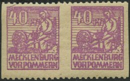 MECKLENBURG-VORPOMMERN 40yaUs Paar *, 1946, 40 Pf. Hellviolettpurpur Im Waagerechten Paar, Senkrecht Ungezähnt, Fal - Sonstige & Ohne Zuordnung