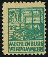 MECKLENBURG-VORPOMMERN 39zb **, 1946, 30 Pf. Dunkelopalgrün, Dünnes Papier, Bugspur Sonst Pracht, Fotoattest K - Sonstige & Ohne Zuordnung