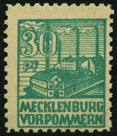 MECKLENBURG-VORPOMMERN 39zb **, 1946, 30 Pf. Dunkelopalgrün, Dünnes Papier, Pracht, Fotoattest Kramp, Mi. 1500 - Sonstige & Ohne Zuordnung