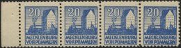 MECKLENBURG-VORPOMMERN 38yc **, 1946, 20 Pf. Schwärzlichgrauultramarin (Feld 54) Im Viererstreifen Mit 3x Mi.Nr. 38 - Otros & Sin Clasificación