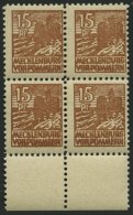 MECKLENBURG-VORPOMMERN 37zaDZ VB **, 1946, 15 Pf. Gelbbraun, Dünnes Papier, Im Viererblock Mit Druckereizeichen, Pr - Otros & Sin Clasificación