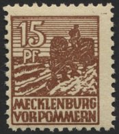 MECKLENBURG-VORPOMMERN 37yd **, 1946, 15 Pf. Mittelsiena, Graues Papier, Pracht, Gepr. Kramp, Mi. 80.- - Sonstige & Ohne Zuordnung