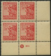 MECKLENBURG-VORPOMMERN 36zzDZ **, 1946, 12 Pf. Rot, Dünnes Papier, Diagonal Genetzte Gummmierung, Mit Druckereizeic - Sonstige & Ohne Zuordnung