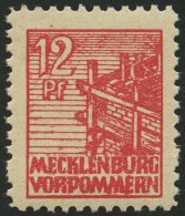 MECKLENBURG-VORPOMMERN 36zb **, 1946, 12 Pf. Rot, Dünnes Papier, Pracht, Gepr. Kramp, Mi. 110.- - Sonstige & Ohne Zuordnung