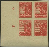 MECKLENBURG-VORPOMMERN 36yeU VB **, 1946, 12 Pf. Orangerot, Graues Papier, Ungezähnt, Im Unteren Linken Eckrandvier - Sonstige & Ohne Zuordnung