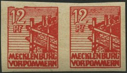 MECKLENBURG-VORPOMMERN 36ybU Paar **, 1946, 12 Pf. Rot, Graues Papier, Ungezähnt, Im Waagerechten Paar, Linke Marke - Otros & Sin Clasificación