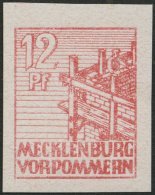 MECKLENBURG-VORPOMMERN 36xaU **, 1946, 12 Pf. Dunkelgraurot, Kreidepapier, Ungezähnt, Pracht, Mi. 60.- - Sonstige & Ohne Zuordnung