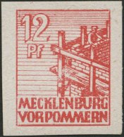 MECKLENBURG-VORPOMMERN 36xaU **, 1946, 12 Pf. Dunkelgraurot, Kreidepapier, Ungezähnt, Pracht, Mi. 60.- - Otros & Sin Clasificación