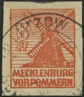 MECKLENBURG-VORPOMMERN 34yc O, 1946, 8 Pf. Schwärzlichorange, Graues Papier, Mit Ungeklärtem Stempel LÜTZ - Otros & Sin Clasificación