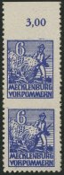 MECKLENBURG-VORPOMMERN 33xbUw,Uo **, 1946, 6 Pf. Violettblau, Kreidepapier, Im Senkrechten Paar, Obere Marke Waagerecht - Sonstige & Ohne Zuordnung