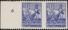 MECKLENBURG-VORPOMMERN 33xbUs Paar **, 1946, 6 Pf. Violettblau, Kreidepapier, Senkrecht Ungezähnt, Im Waagerechten - Sonstige & Ohne Zuordnung