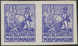 MECKLENBURG-VORPOMMERN 33xaU Paar *, 1946, 6 Pf. Blauviolett, Kreidepapier, Ungezähnt, Im Waagerechten Paar, Falzre - Sonstige & Ohne Zuordnung