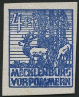 MECKLENBURG-VORPOMMERN 30XIII *, 1946, 4 Pf. Dunkelultramarin Mit Abart MM In Vorpommern Stark Beschädigt Und Versc - Otros & Sin Clasificación