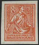 MECKLENBURG-VORPOMMERN 24PIIU (*), 1945, Probedruck: 8 Pf. Orange, Pergamentpapier, Ungezähnt, Pracht, Mi. 180.- - Other & Unclassified