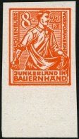 MECKLENBURG-VORPOMMERN 24PIU **, 1945, Probedruck: 8 Pf. Lebhaftorange, Gestrichenes Papier, Ungezähnt, Unterrandst - Other & Unclassified
