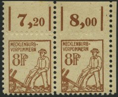 MECKLENBURG-VORPOMMERN 15a Paar **, 1945, 8 Pf. Mittelsiena Im Waagerechten Paar Aus Der Rechten Oberen Bogenecke, Oberr - Autres & Non Classés